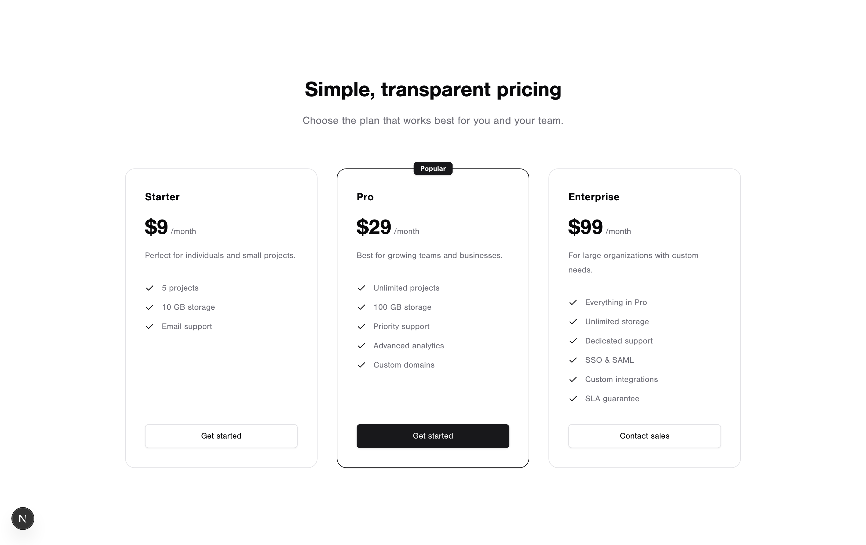 Pricing Cards preview